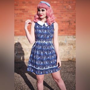 RETROLICIOUS Phase It Collar Moon Fox Print Retro Rockabilly A-Line Cotton Dress